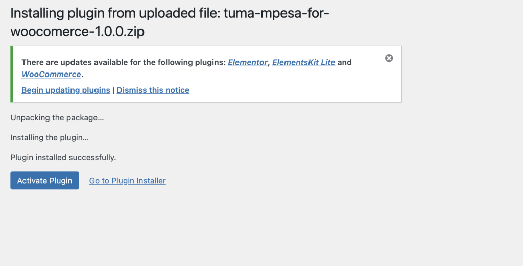 Activate Tuma woocommerce mpesa plugin